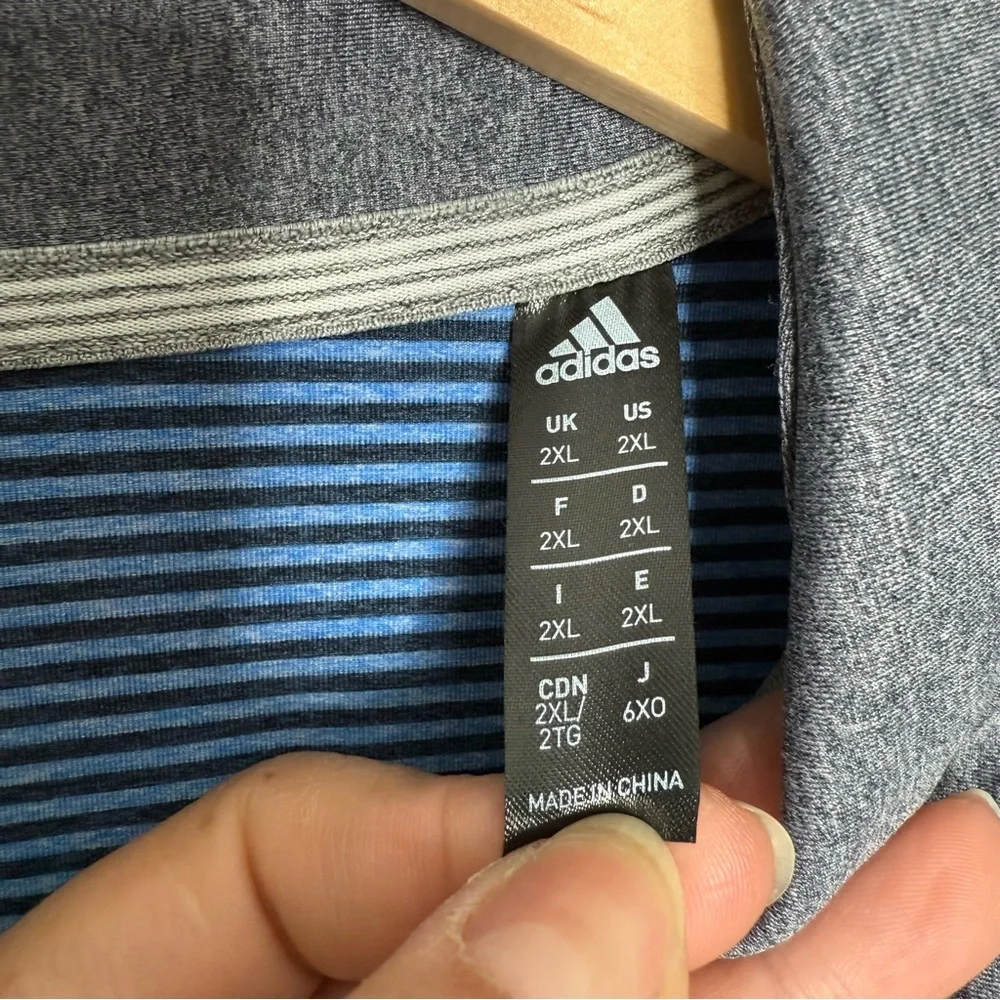 Adidas Ultimate 365 Men's 2XL Heathered Stripe Polo‎ Shirt Gold Activewear Blue